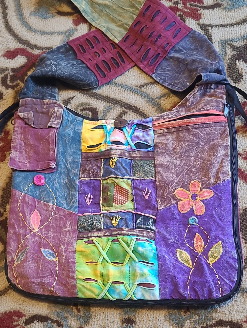 Rising International Patchwork Embroidered Expandable Hippie Boho Hobo Bag Purse
